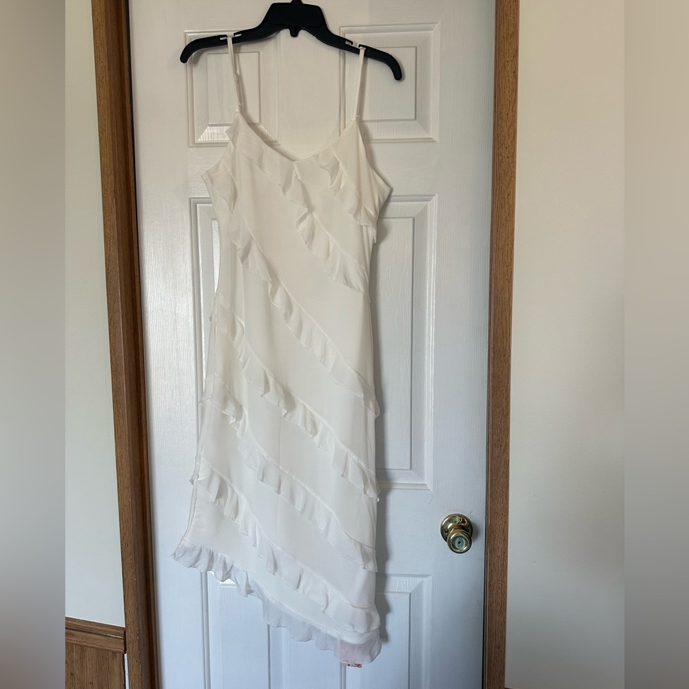 White asymmetrical midi dress